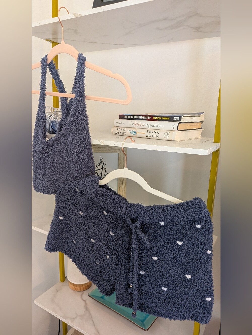 POL Discontinued Fuzzy Fleece Lounge Set - Halter Crop Top & Heart Print Shorts